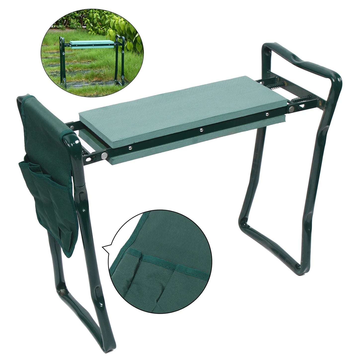 Folding Garden Kneeler Bench Kneeling Soft Eva Pad Seat With Stool Pouch