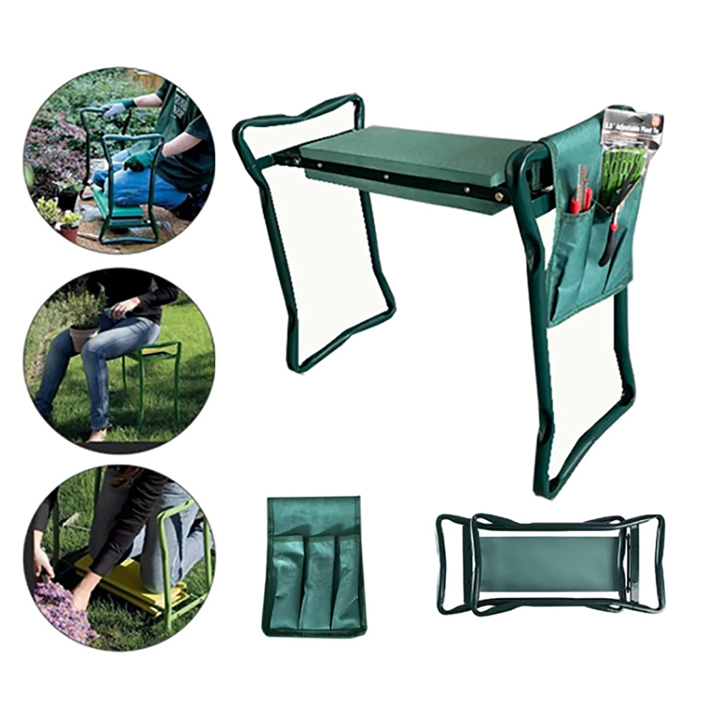 Folding Garden Kneeler Bench Kneeling Soft Eva Pad Seat With Stool Pouch